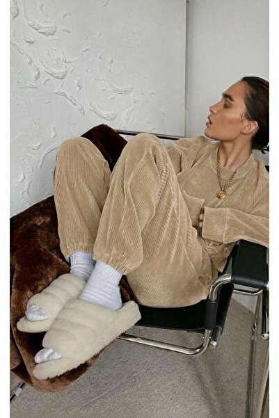 aura life kadife sert kumas baggy pantolon