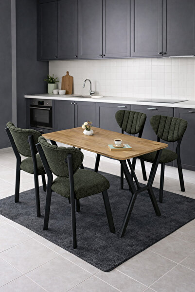 Lumodi Mobilya Masa Sandalye Takımı, 4 Sandalye 1 Sabit Ceviz Masa 110x70 Cm,...