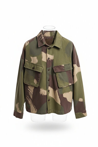 Wonraces Men's Oversize Camouflage Jean Jacket with Flap Cargo Pockets