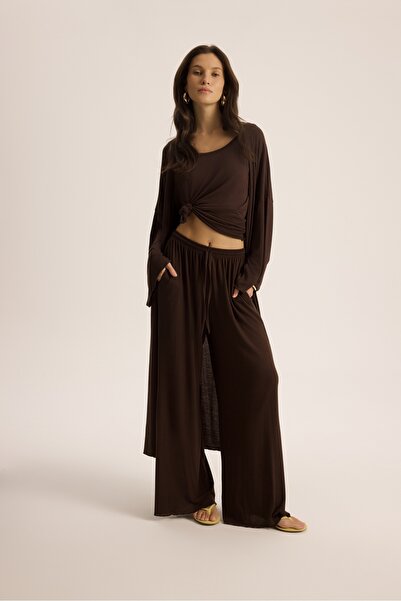 MAI STUDIOS CO. Raina Kahve Kimono Basic Üçlü Takım