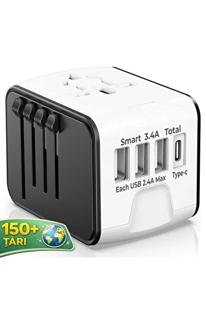 Timebox Adaptor încărcător universal de călătorie 3 x USB 1 Tip-C pentru SUA,...