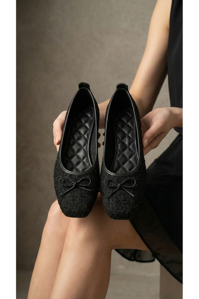 Beyond Balerini Mary Jane din țesătură neagră din tweed cu fundă pentru femei...