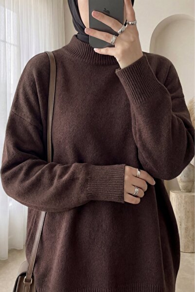 Modamorfo Half-Throated Soft Casual Knit Sweater - Brown