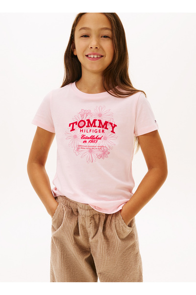 Tommy Hilfiger Baskılı Pembe Kız Çocuk T-Shirt KG0KG09257TG7
