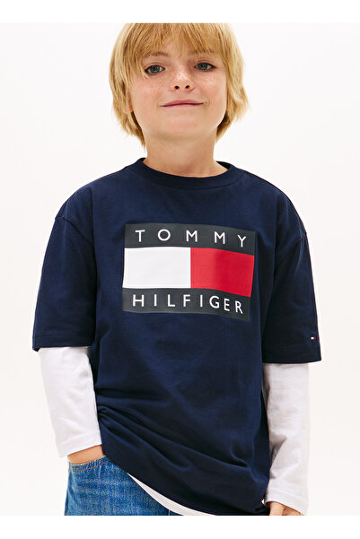 Tommy Hilfiger Baskılı Lacivert Erkek Çocuk T-Shirt KB0KB10340C1G