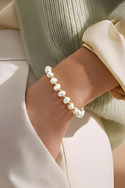 NBS Beautiful Naturel Stones Women's Pearl Bracelet (Beads Are Lightweight an...