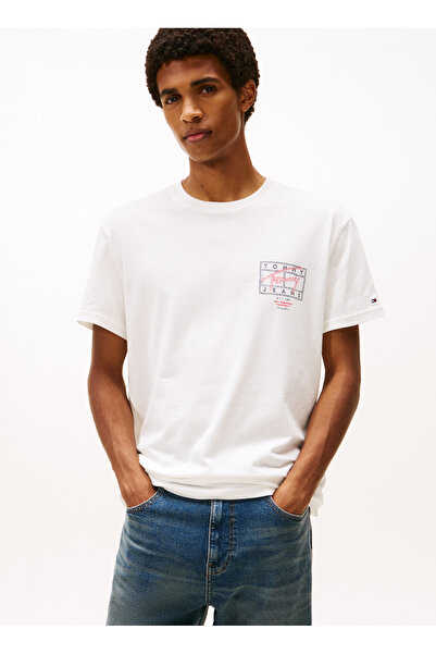 Tommy Jeans Bisiklet Yaka Baskılı Ekru Erkek T-Shirt DM0DM22319YBL Ekru T-Shirt