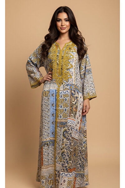 Moda Line Women's jalabiya with embroidery on the collar and sparkling sequins