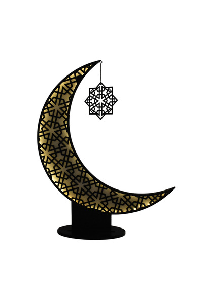 NAWADER Black Ramadan Crescent Light, Battery Operated, Elegant Decoration HY374A, BLACK