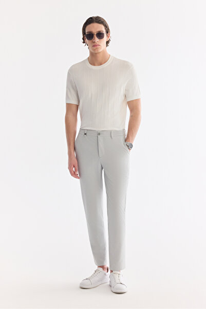 Avva Men's Gray Side Pocket Elastic Waist Slim Fit Elastic Trousers with Gofr...