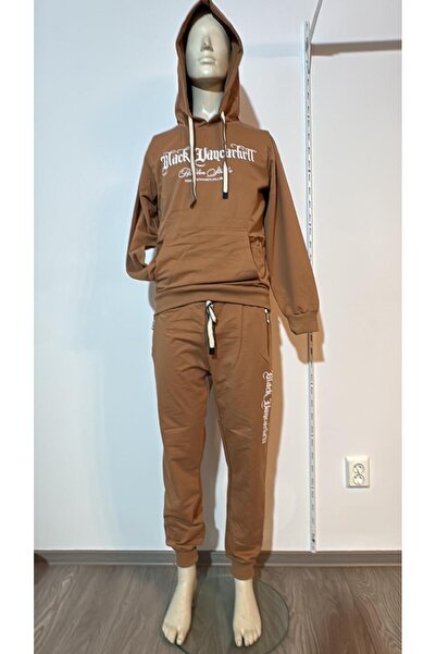 Adam WOMEN'S CASUAL SPORTS TRAINING-HOODED SWEATSHIRT + Jogger Pants , BROWN