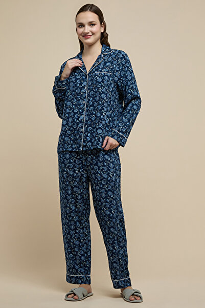 R&B Women's Dark blue Printed Pyjama Set