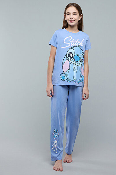 R&B Girl's Blue Stitch Print Pyjama Set