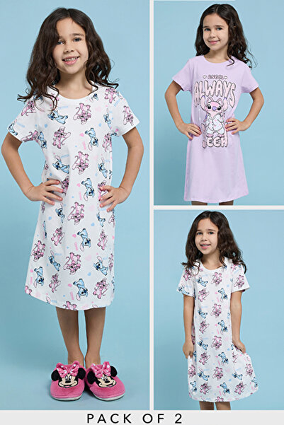 R&B Girl's Multicolor 2 Pack Stitch Print Nightdresses