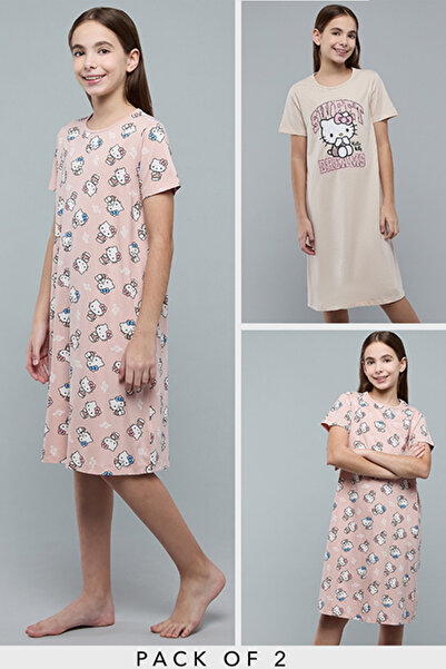 R&B Girl's Multicolor 2 Pack Hello Kitty Print Nightdresses