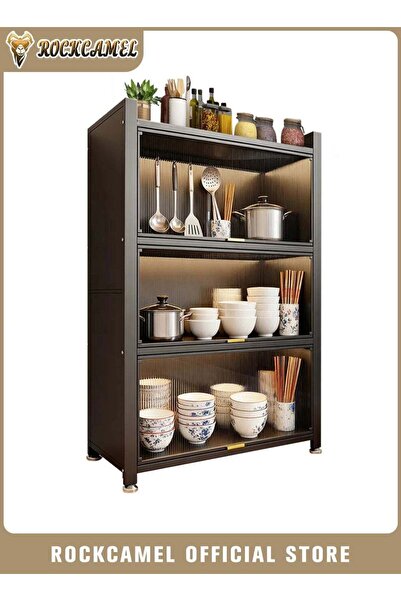 ROCKCAMEL 4-Tier Kitchen Storage Cabinet, Stand with 3 Flip-up Doors, Sturdy ...