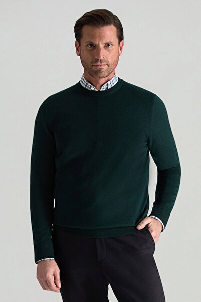 Hemington Merino Yünü Bisiklet Yaka Koyu Yeşil Triko Kazak