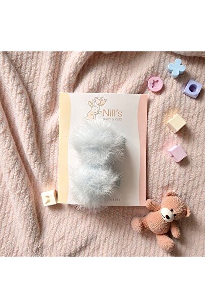 Nills Baby & Kids مجموعة دبابيس شعر بتفاصيل بوم بوم - رمادي أزرق، قطعتين