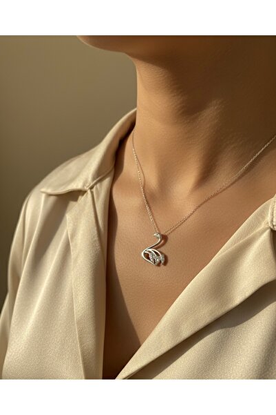 ATEF Silver 925 Ayar Gümüş Taşlı Kuğu Kolye