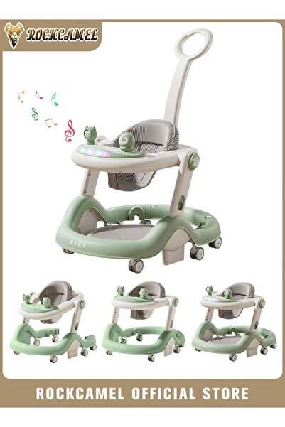 ROCKCAMEL مشاية أطفال قابلة للطي 3 في 1، مشاية أنشطة قابلة لتعديل الارتفاع وم...