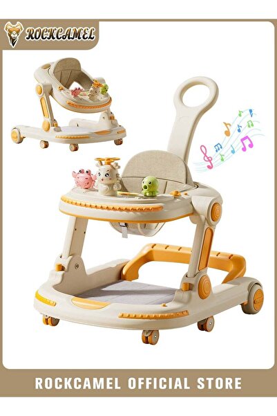 ROCKCAMEL مشاية أطفال قابلة للطي 3 في 1 مع مقبض دفع للوالدين وصينية قابلة للإ...