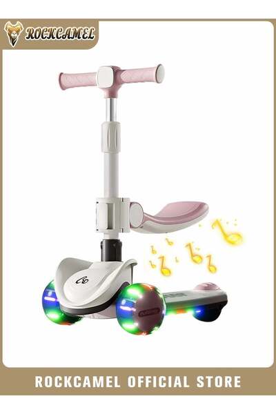ROCKCAMEL 2 in 1 Kids Kick Scooter, Foldable Scooter with Music, LED Lighted ...
