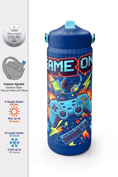 Coral High Lacivert Game Desenli Katlanır Ağızlıklı Çelik Termos 650 ml 38333