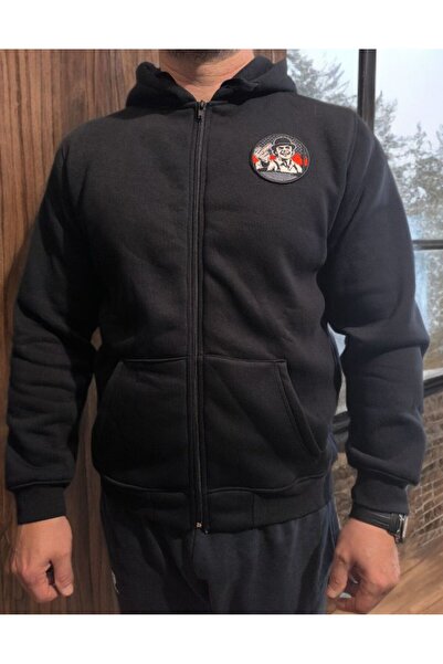 Ultramag Thick zip-up sweatshirt with double hood "Patch"