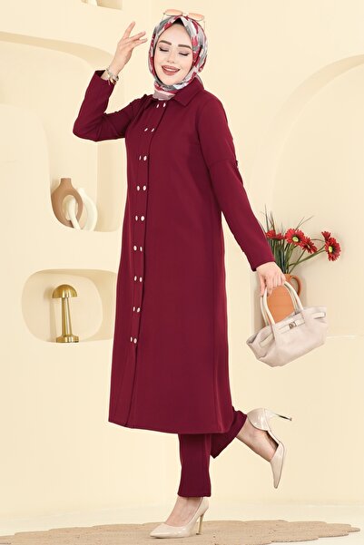 ModaMerve Çıtçıt Aksesuarlı Dabıl Takım 24020UKB139-MS Bordo