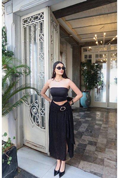 KECHİ WOMAN Lace Long Skirt with Gold Accessories