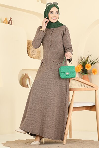 ModaMerve Cep Detaylı Balıksırtı Elbise 24018UKB139-MS Vizyon