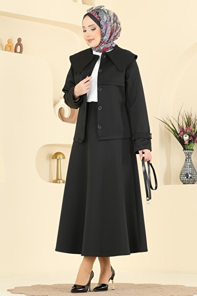 ModaMerve Yaka Detaylı Scuba Takım 8021TEG847-MS Siyah