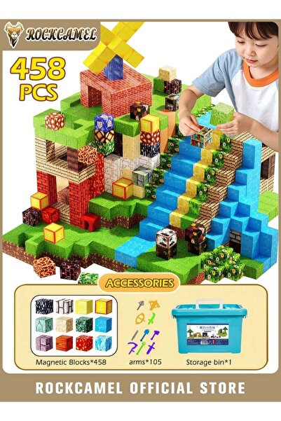 ROCKCAMEL 458 قطعة من مكعبات البناء المغناطيسية مع 45 شخصية صغيرة