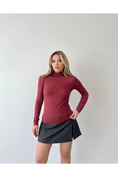 Vinales Bluză cu guler înalt ultra-ușoară cu textură de cașmir - Roșu Claret