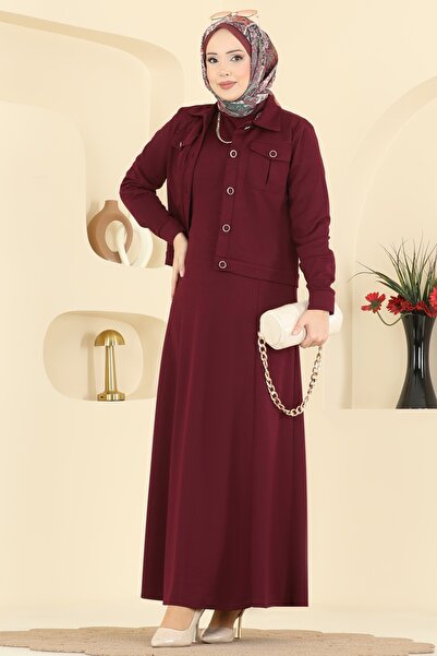 ModaMerve Cep Detaylı Elbiseli Takım 24017UKB139-MS Bordo