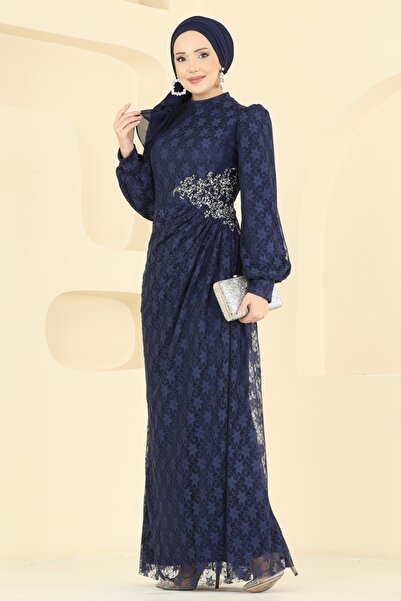 ModaMerve Beli Taşlı Dantel Abiye 5739EDF311-MS Laci