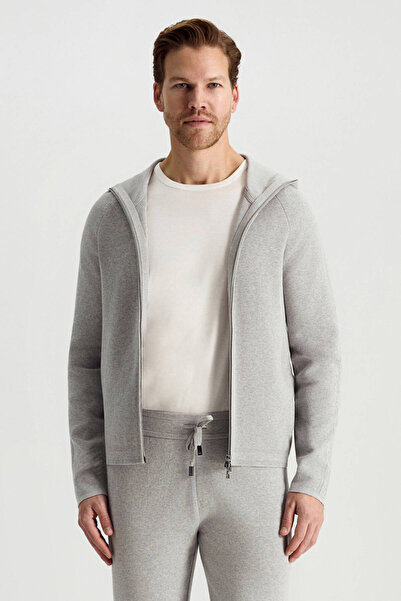 Hemington Saf Pamuk Kapüşonlu Slim Fit Açık Gri Hırka