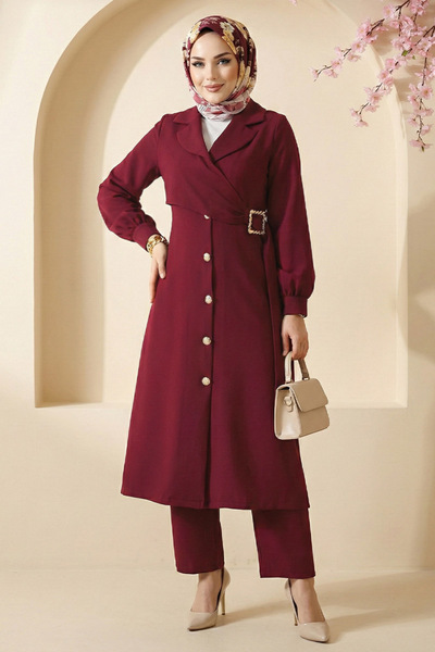 ModaMerve Toka Detaylı Dabıl Takım 2030FON792-MS Bordo