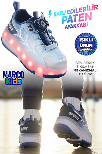 Marco Kids 18-26Y1801 Usb Şarjlı Işıklı Patenli Spor Ayakkabı Tekerlekli Sneaker