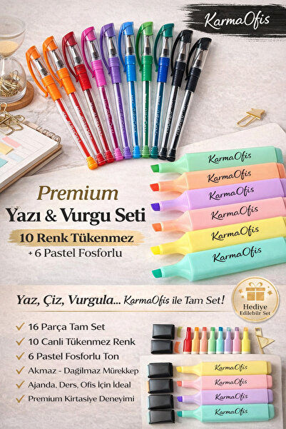 KarmaOfis 10 Colors Ballpoint Pen + 6 Pastel Highlighters |   Akmaz Dağılmaz ...