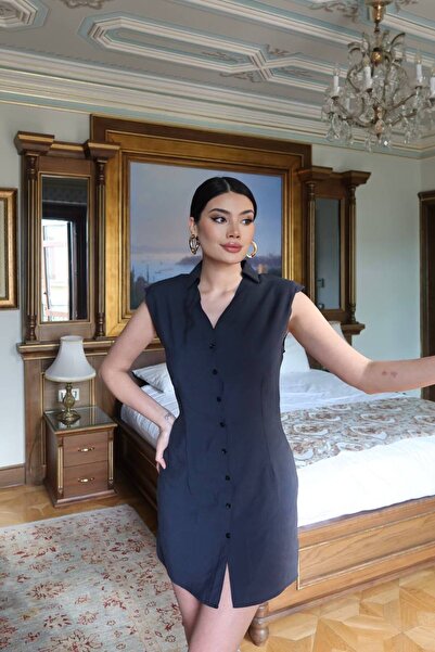 KECHİ WOMAN Tencel Fabric Buttoned Padded Shirt Dress