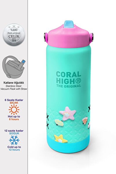 Coral High Su Yeşili Desenli Katlanır Ağızlıklı Çelik Termos 650 ml 38351