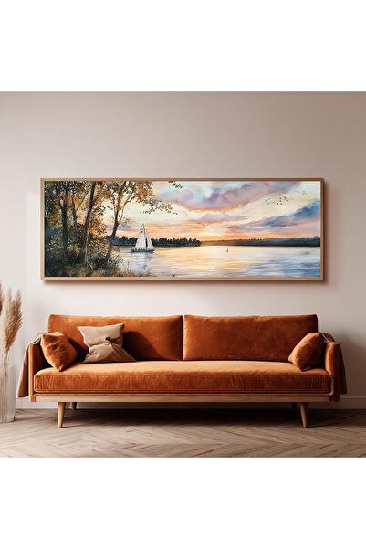 Dekorsiahome Ahşap Çerçeveli Panoramik Oturma Odası Salon Tablosu UZ0101