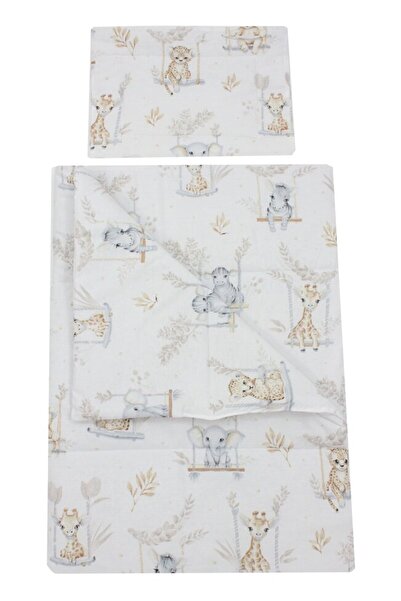 PRICHINDEL Set de lenjerie de pat 2 piese, bumbac, animale pe leagăn, crem, 1...