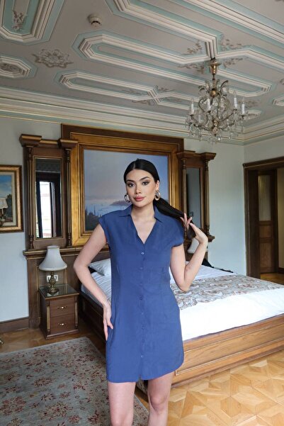 KECHİ WOMAN Tencel Fabric Buttoned Padded Shirt Dress