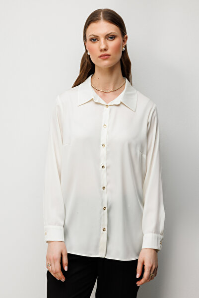 Ekol Büyük Beden Saten Görünümlü Gömlek