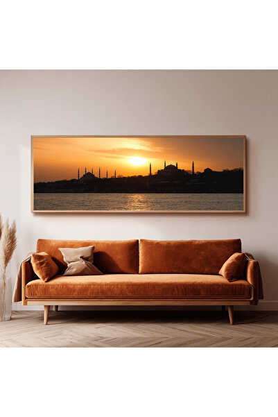 Dekorsiahome Ahşap Çerçeveli Panoramik Oturma Odası Salon Tablosu UZ0112