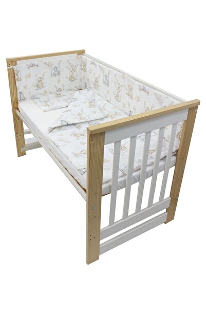 PRICHINDEL Set de lenjerie de pat 4 piese, bumbac, animale pe leagăn, crem, 1...