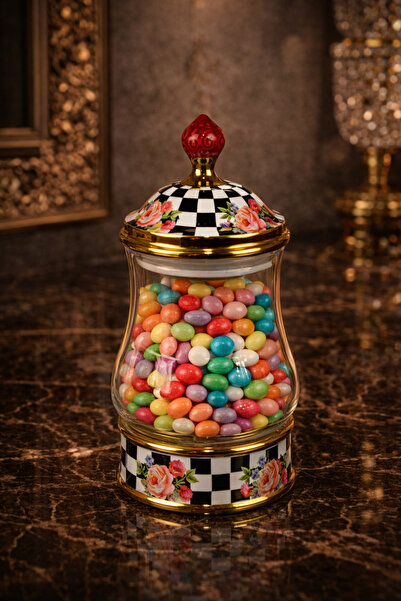 tutku home Porselen Detaylı Cam Kavanoz - 750 Ml