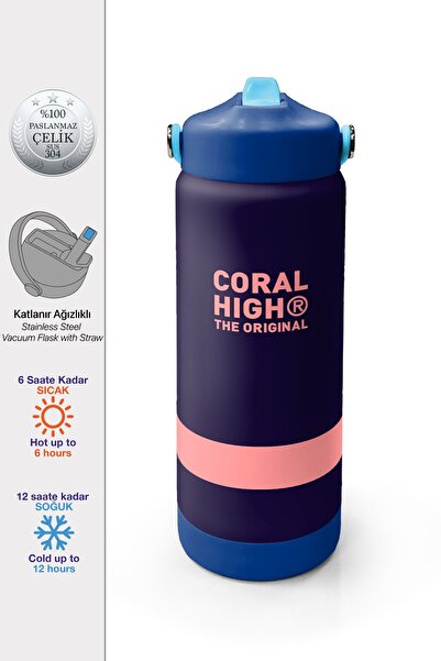 Coral High Renkli Desenli Katlanır Ağızlıklı Çelik Termos 650 ml 38368